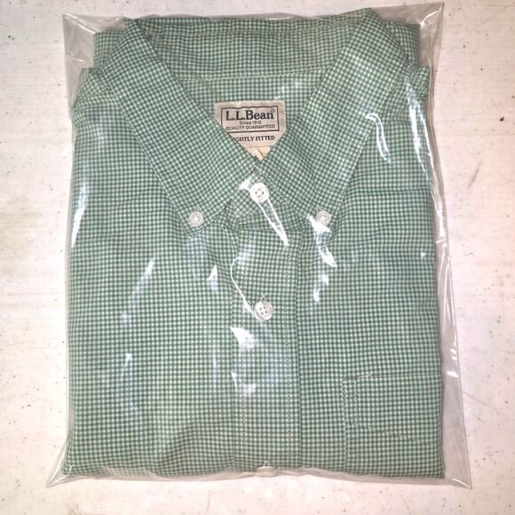 LL Bean Green Check‎ Shirt Mens Large Button Down Slightly Fitted Officecore Dad - Picture 10 of 16